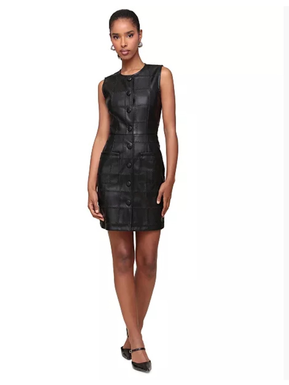 Avec Les Filles Seamed Faux Leather Minidress in Black - Picture 3 of 7